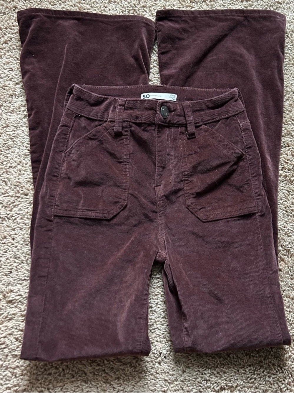 So Y2K Brownish Red Corduroy High Rise Flare Cotton Pants Women’s Size 1/25W